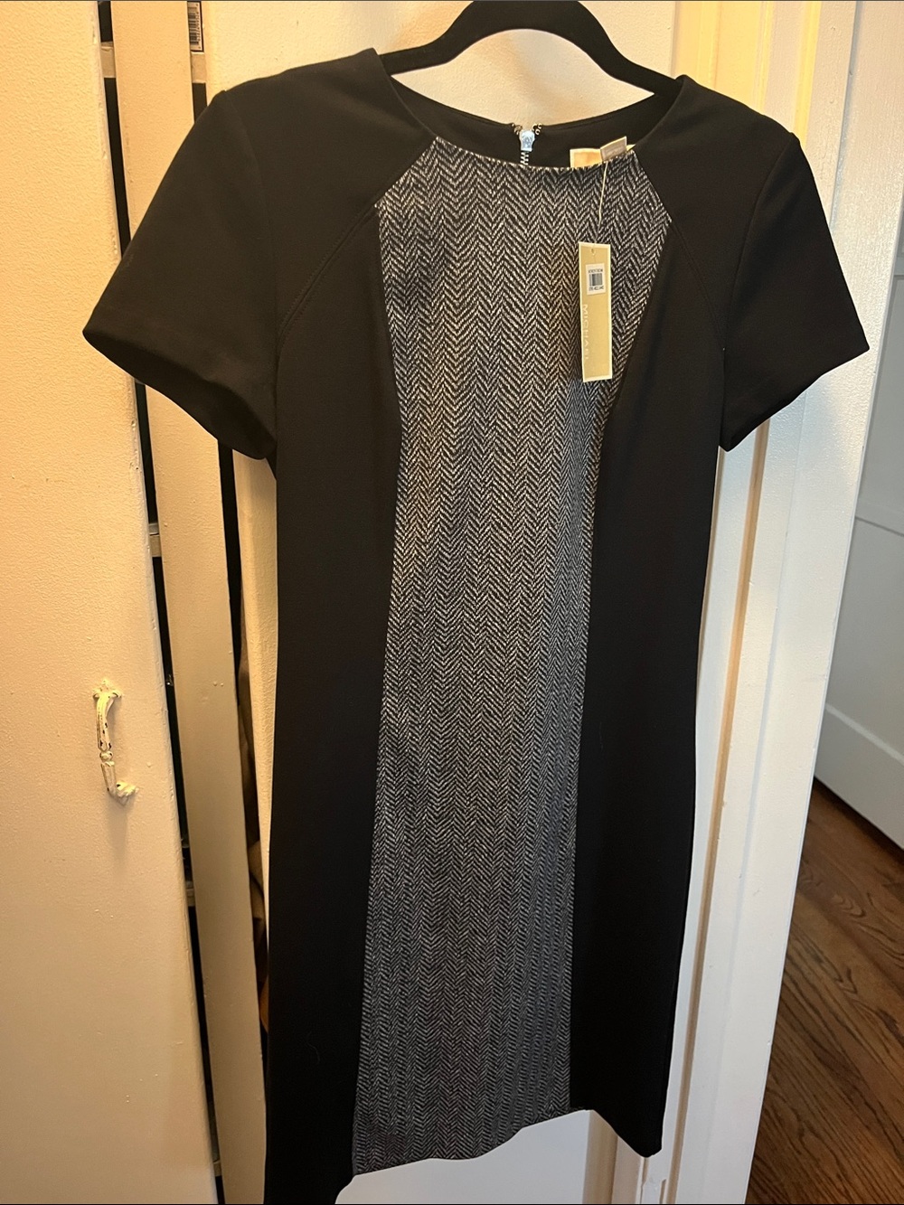 Michael Kors Black Dress with Gray Herringbone Center Panel